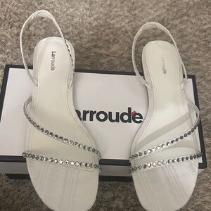 Larroude Crystal-Embellished White Sandals